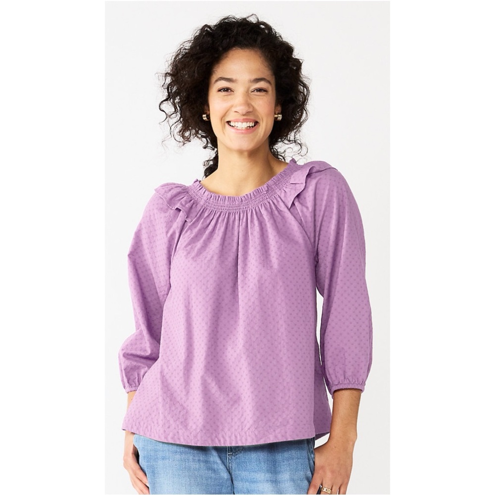 NWT Sonoma Ruffle Shoulder Peasant Top Purple Size XS